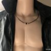 N3569d Collier cordon Cuir homme ajustable perle bois carrée - Bijoux Colliers en ligne Ninanina