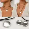 N3574 Collier cordon Cuir médaillon porte photo Plaqué Argent - Bijoux colliers femmes en ligne Ninanina