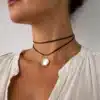 N3574a Collier cordon Cuir médaillon porte photo Plaqué Argent - Bijoux colliers femmes en ligne Ninanina