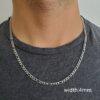 N3575a Chaine figaro homme Acier inoxydable argent 50 cm - Bijoux Colliers Hommes en ligne Ninanina Chaîne Figaro argentée 50 cm pour homme, fabriquée en acier inoxydable, création Ninanina portée avec largeur de la chaine précisée