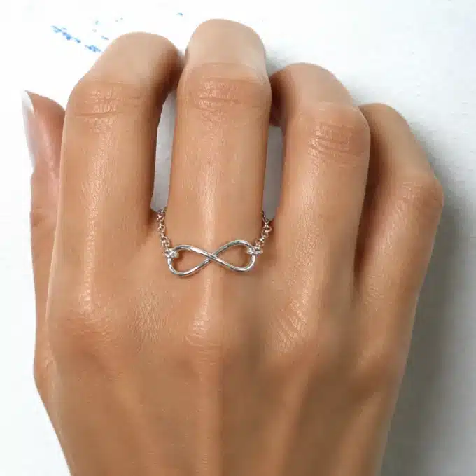 N3589 Bague signe infini sur chainette argent 925 - Bijoux bagues femmes en ligne Ninanina