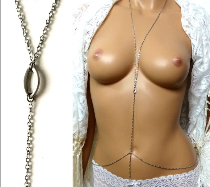 N3610a Chaine de corps pas cher Acier inoxydable argent femme - Bijoux de corps en ligne Ninanina