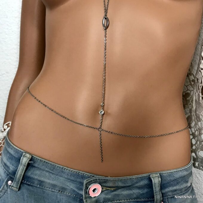 N3610e Chaine de corps pas cher Acier inoxydable argent femme - Bijoux de corps en ligne Ninanina