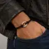 N3617a Bracelet cordon Cuir anneau ovale en plaqué Argent - Bijoux bracelets hommes en ligne Ninanina