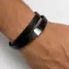 N3620a Bracelet 2 tours cuir et fermoir rectangle Acier inoxydable - Bijoux bracelets hommes en ligne Ninanina