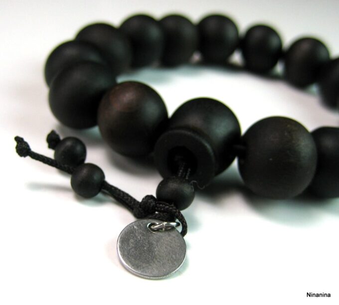 N3625a bracelet homme perles bois et acier inoxydable