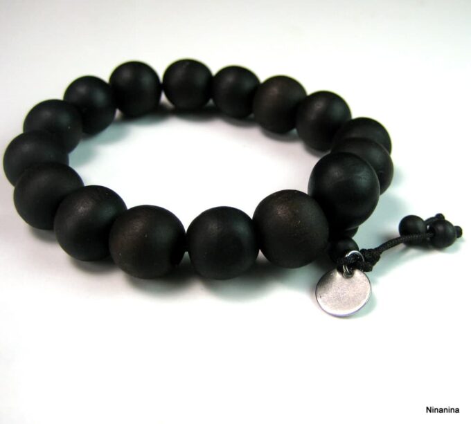 N3625b bracelet homme perles bois et acier inoxydable