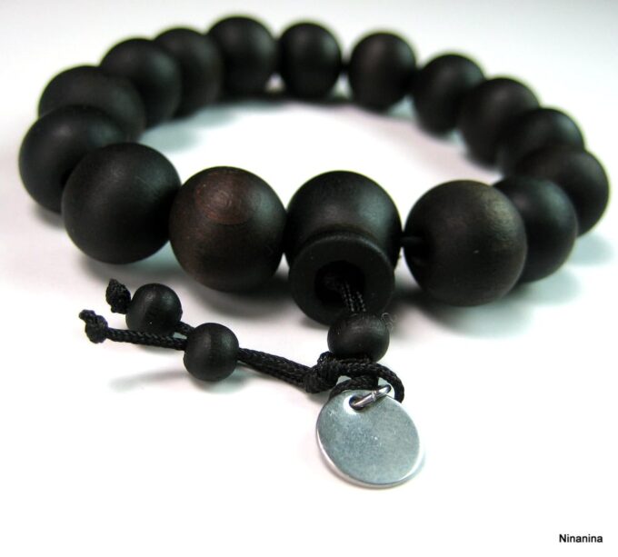 N3625d bracelet homme perles bois et acier inoxydable