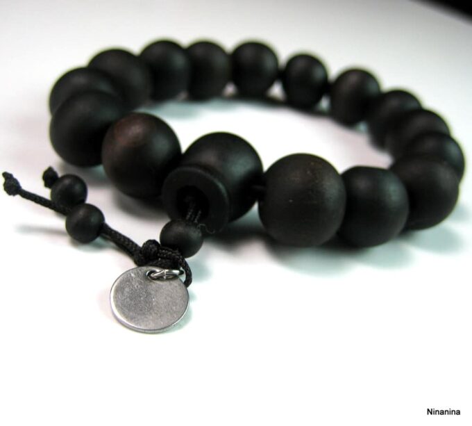 N3625e bracelet homme perles bois et acier inoxydable