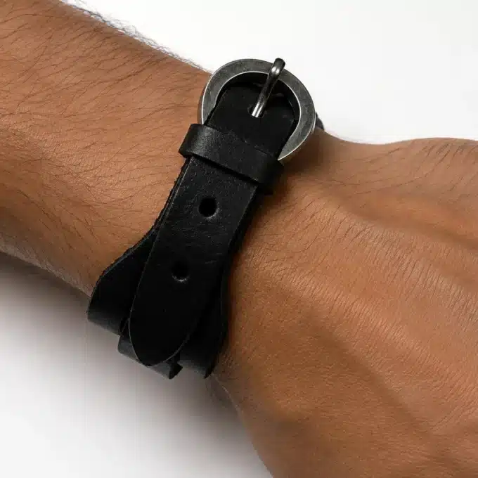 N3627 Bracelet de force artisanal mixte en cuir véritable marron - Bijoux bracelets hommes en ligne Ninanina