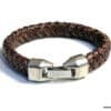 N3640d bracelet homme cuir tressé fermoir crochet métal argenté