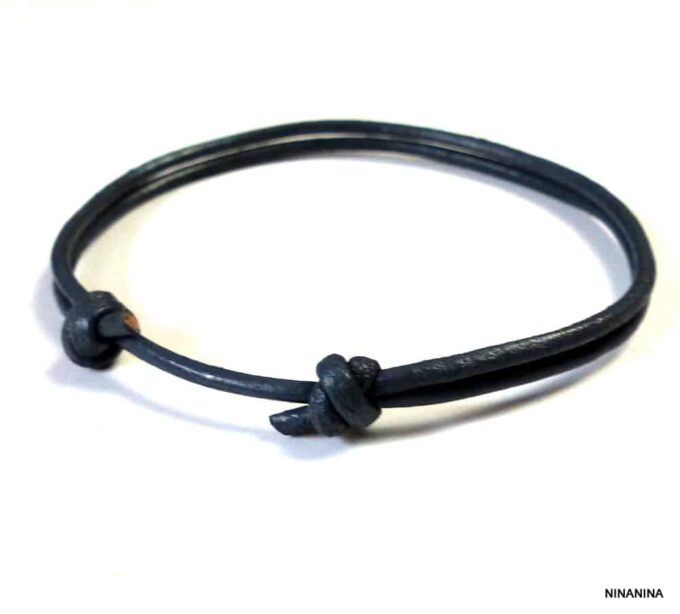 N3650 Bracelet homme cordon cuir gris réglable