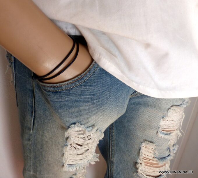 N3650 Bracelet homme cordon cuir réglable -Bijoux Bracelets en ligne Ninanina