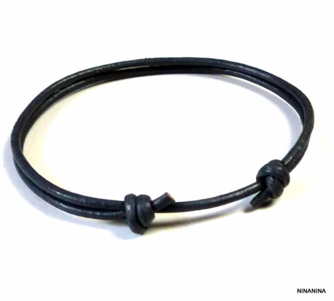 N3650a Bracelet homme cordon cuir gris réglable