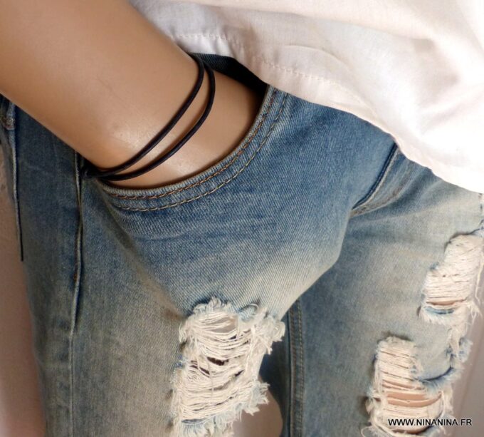 N3650d Bracelet homme cordon cuir réglable -Bijoux Bracelets en ligne Ninanina