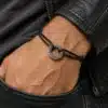 N3652 Bracelet fantaisie cordon cuir ajustable disque argenté - Bijoux bracelets hommes en ligne Ninanina