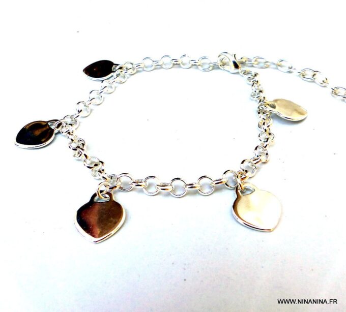 N3662g_Chaine_de_cheville_coeur_plaque_argent_-_Bijoux_Chaines_en_ligne_Ninanina