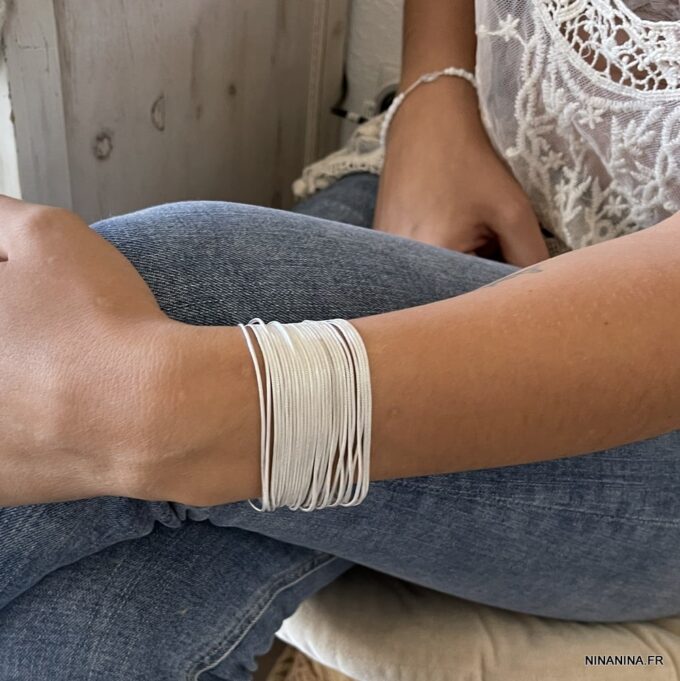 N3664a Bracelet chaines manchette femme Argent plaqué - Bijoux Bracelets en ligne Ninanina