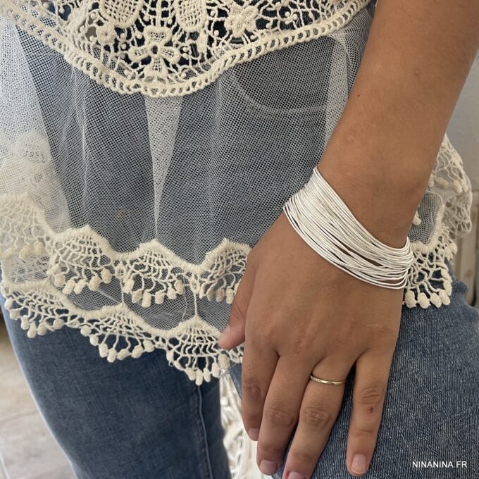N3664g Bracelet chaines manchette femme Argent plaqué - Bijoux Bracelets en ligne Ninanina