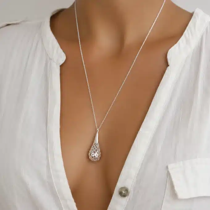 N3685 Collier femme pendentif goutte Argent plaqué filigrané - Bijoux Colliers femmes en ligne Ninanina