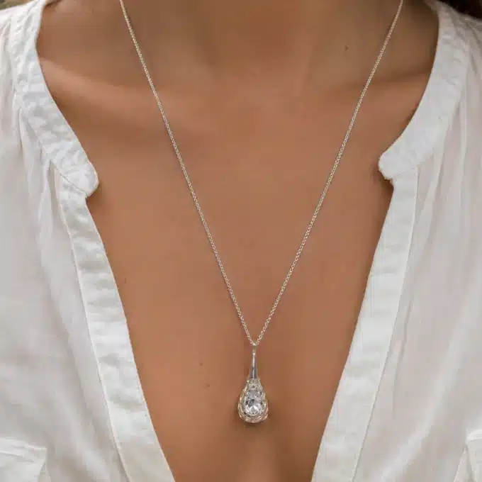 N3685a Collier femme pendentif goutte Argent plaqué filigrané - Bijoux Colliers femmes en ligne Ninanina