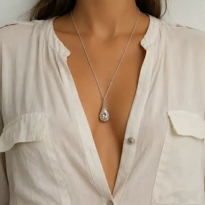 N3685b Collier femme pendentif goutte Argent plaqué filigrané - Bijoux Colliers femmes en ligne Ninanina