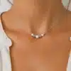 N3689b Collier perles argent massif lisses et diamantées pour femme - Bijoux colliers femmes en ligne Ninanina