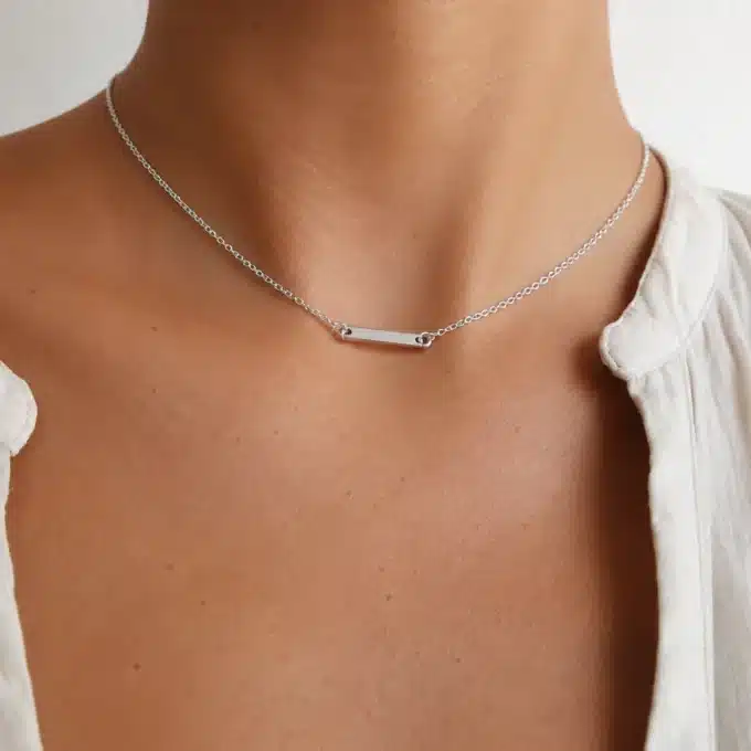 N3694 Collier Fin Argent 925 massif femme plaque rectangulaire - Bijoux colliers femmes en ligne Ninanina