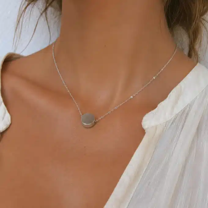 N3696a Collier court femme Argent 925 massif palet rond - Bijoux colliers femmes en ligne Ninanina