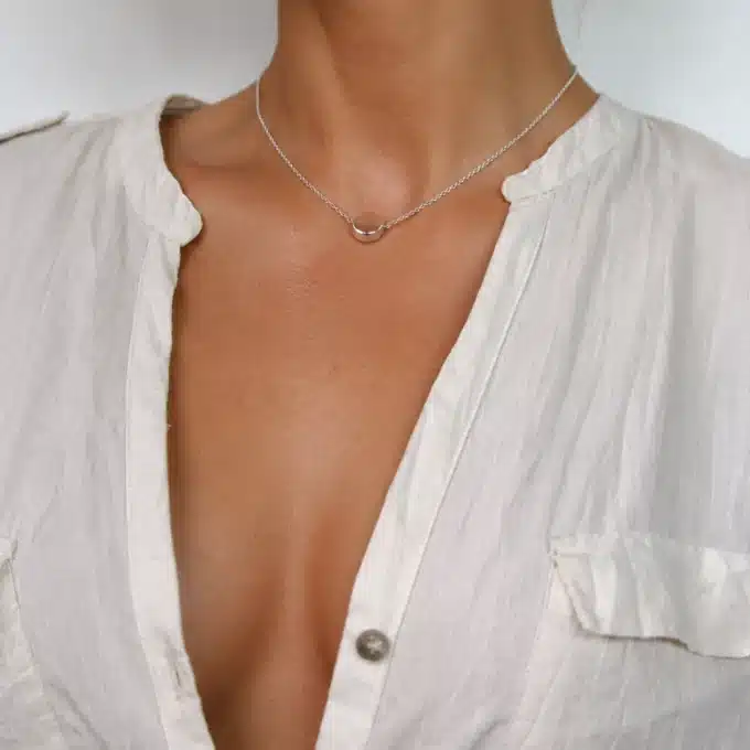 N3696b Collier court femme Argent 925 massif palet rond - Bijoux colliers femmes en ligne Ninanina