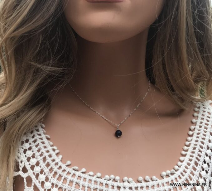 N3712a Collier de dos perle Lapis Lazuli et Argent 925 massif - Bijoux Colliers en ligne Ninanina