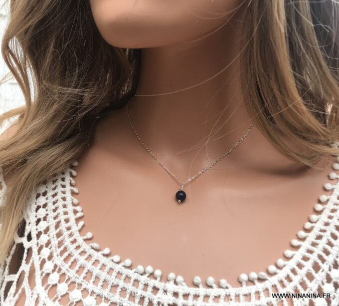 N3712c Collier de dos perle Lapis Lazuli et Argent 925 massif - Bijoux Colliers en ligne Ninanina