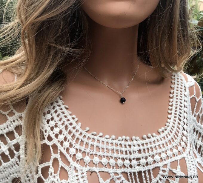 N3712e Collier de dos perle Lapis Lazuli et Argent 925 massif - Bijoux Colliers en ligne Ninanina