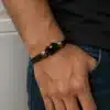 N3715 Bracelet cuir signe infini Acier inoxydable argenté pour homme - Bijoux bracelets hommes en ligne Ninanina