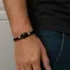 N3715B Bracelet cuir signe infini Acier inoxydable argenté pour homme - Bijoux bracelets hommes en ligne Ninanina
