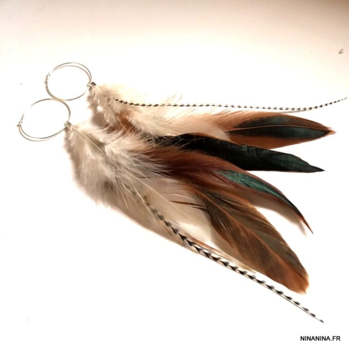 N3722a Boucles D'oreilles Plumes naturelles Créoles Argent - Bijoux Boucles d'oreilles en ligne Ninanina