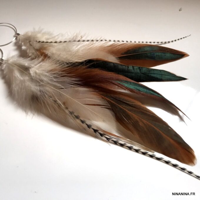 N3722f Boucles D'oreilles Plumes naturelles Créoles Argent - Bijoux Boucles d'oreilles en ligne Ninanina