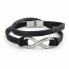 N3736D Bracelet 8 infini Acier inoxydable argent homme cuir 2 tours - Bijoux bracelets hommes en ligne Ninanina