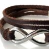 N3736E Bracelet 8 infini Acier inoxydable argent homme cuir 2 tours - Bijoux bracelets hommes en ligne Ninanina