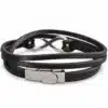 N3736G Bracelet 8 infini Acier inoxydable argent homme cuir 2 tours - Bijoux bracelets hommes en ligne Ninanina