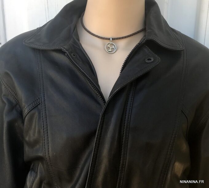 N3748a Collier triskel breton homme cuir tressé pendentif étain - Bijoux Colliers en ligne Ninanina