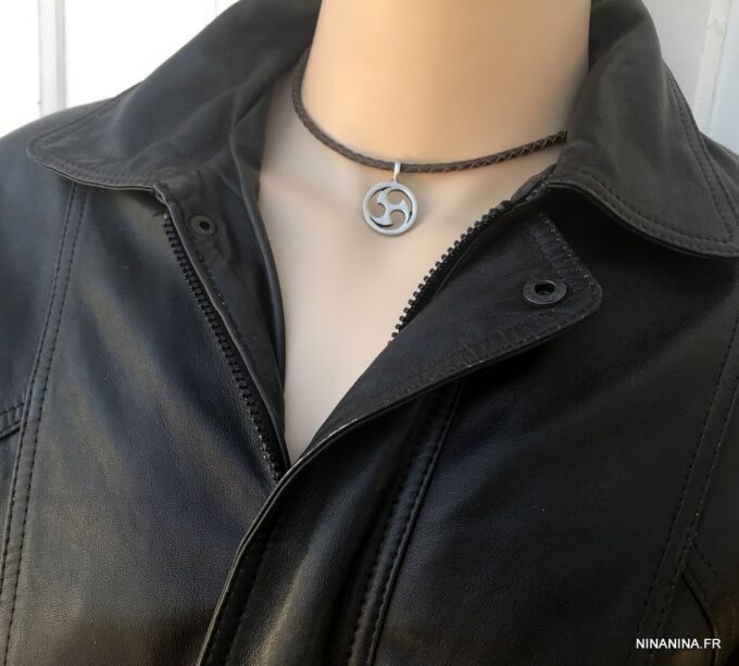 N3748e Collier triskel breton homme cuir tressé pendentif étain - Bijoux Colliers en ligne Ninanina