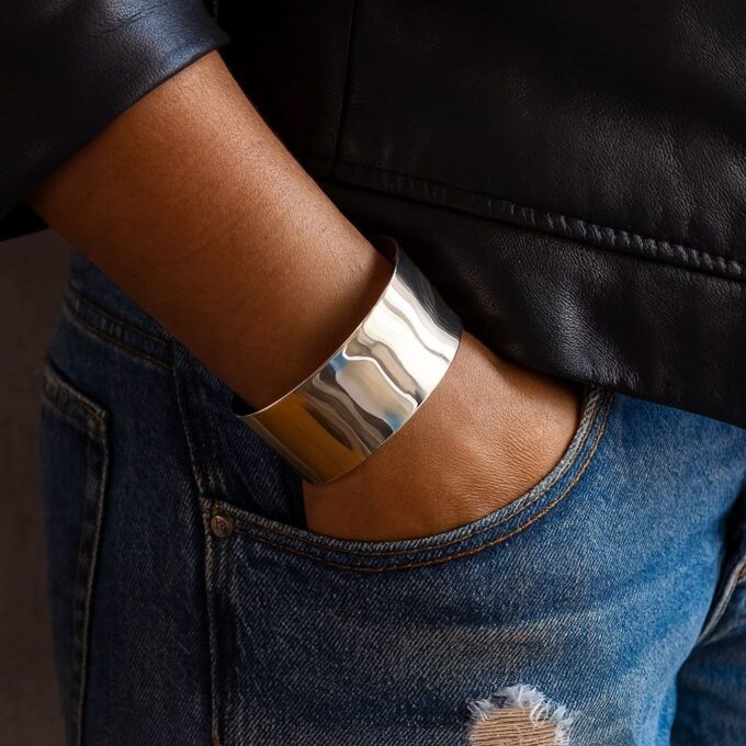 N3752b Bracelet manchette homme Plaqué Argent brillant 30mm de large - Bijoux Bracelets hommes en ligne Ninanina