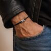 N3767a Bracelet homme femme signe infini Acier Inoxydable argenté cordon cuir - Bijoux Bracelets infinity en ligne Ninanina