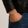 N3767b Bracelet homme femme signe infini Acier Inoxydable argenté cordon cuir - Bijoux Bracelets infinity en ligne Ninanina