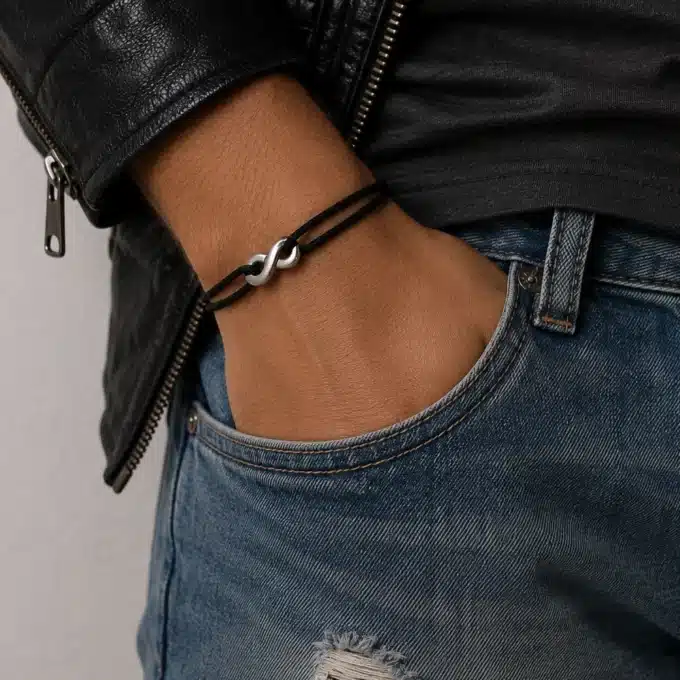 N3768 Bracelet homme amour infini cordon Acier inoxydable argenté - Bijoux bracelets hommes en ligne Ninanina