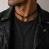 N3769 Collier signe infini homme Acier inoxydable cordon cuir réglable - Bijoux colliers hommes en ligne Ninanina