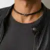N3769c Collier signe infini homme Acier inoxydable cordon cuir réglable - Bijoux colliers hommes en ligne Ninanina