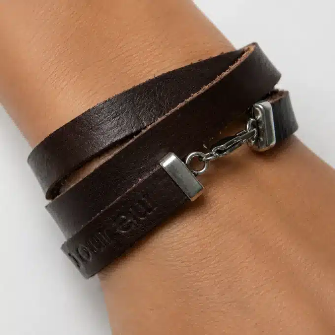 N3775a Bracelet cuir homme 3 tours message personnalisé à la main - Bijoux bracelets persnnalisés en ligne Ninanina