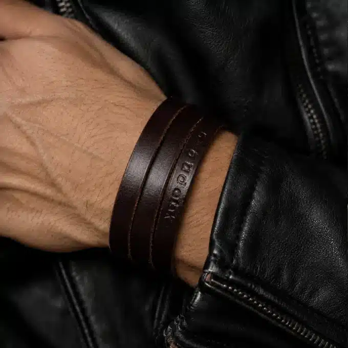 N3775c Bracelet cuir homme 3 tours message personnalisé à la main - Bijoux bracelets persnnalisés en ligne Ninanina
